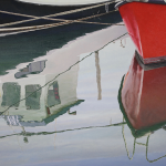 *** Verkauft *** Wienss Gerhard / Thalhausen / Spiegelung mit rotem Boot / Öl/Leinwand / 60 x 80 cm / 1.400,- €